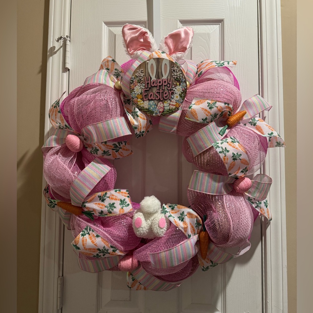 Pink Easter Wreath with Bunny Ears